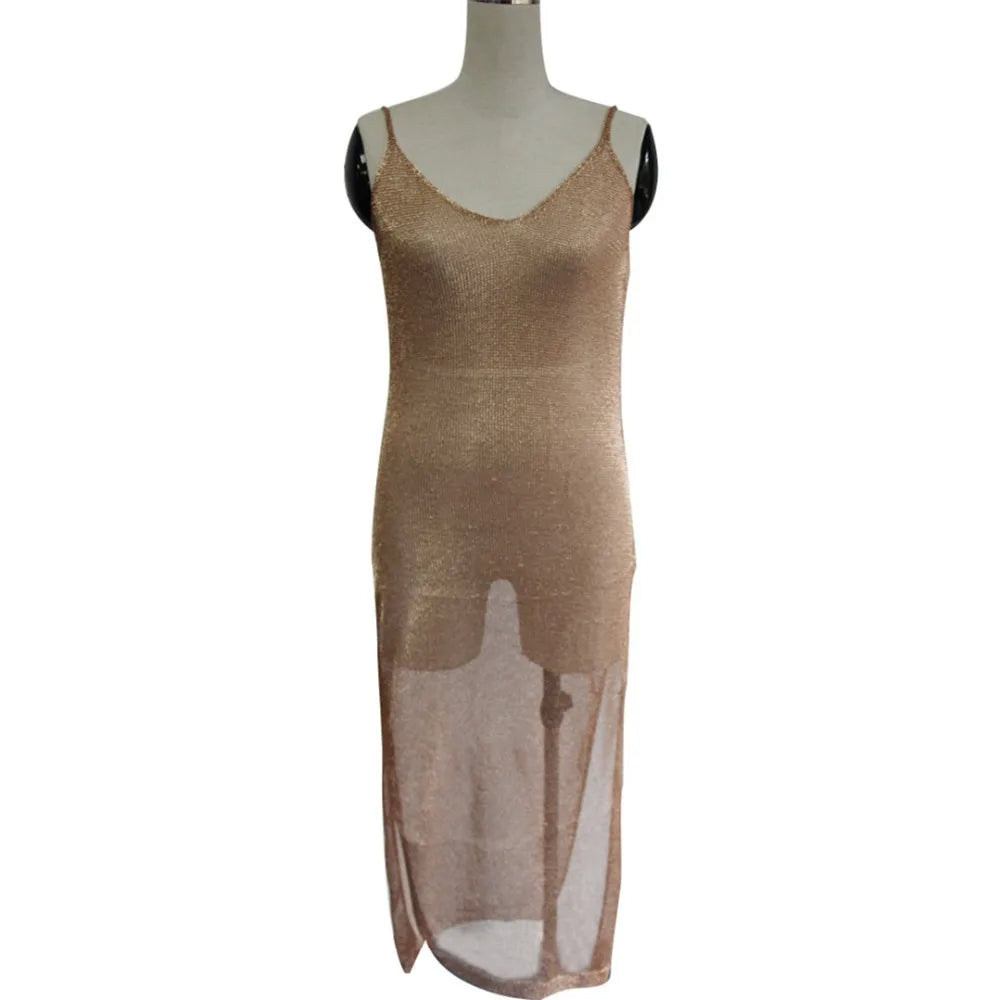 Robe de plage en maille tricotée pour femmes, sexy, longue, tunique, Cover-Up, vêtements d'été, V651