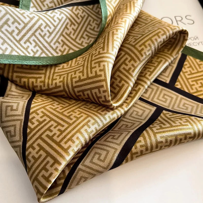 Elegant Soft Satin Square Scarf Headband Decorative Windproof Sun-Proof Versatile Fashion Accessory Neck Scarf