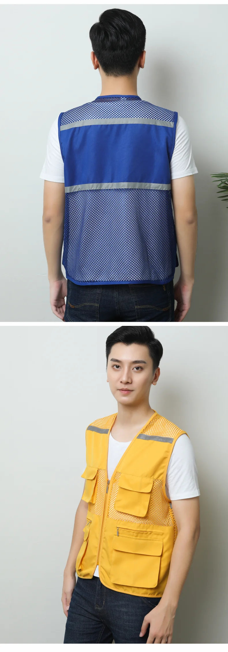 Customized construction site defense worker labor clothing reflective mesh breathable vest with multiple pockets vest