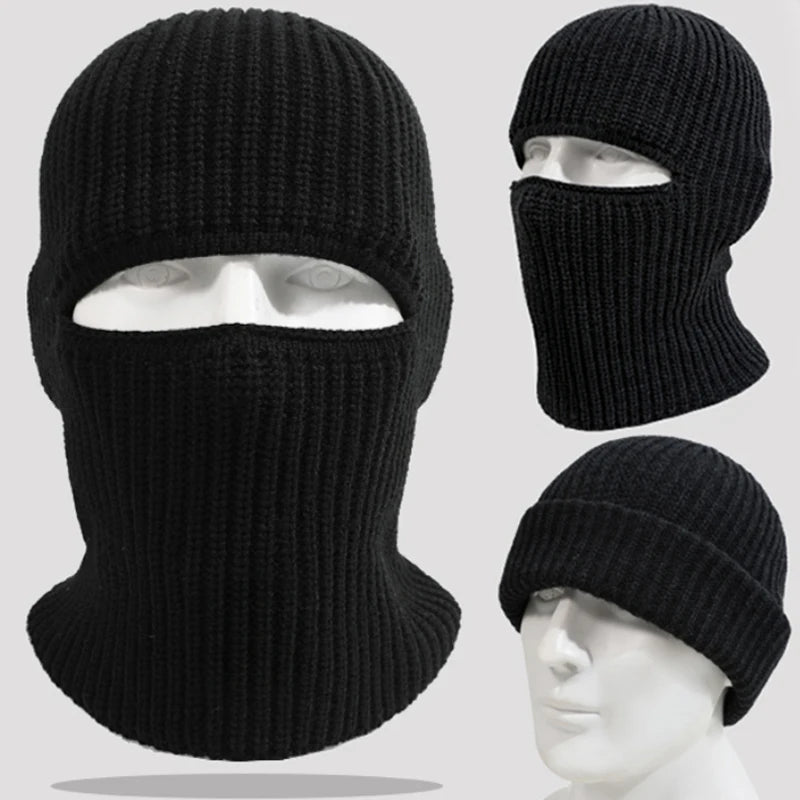 2In1 Mask Beanies Hat Men Winter Balaclava Hats Knitted Hats Fashion Full Face Ski Bonnet Tactical Cycling Earmuffs Cap Knitted