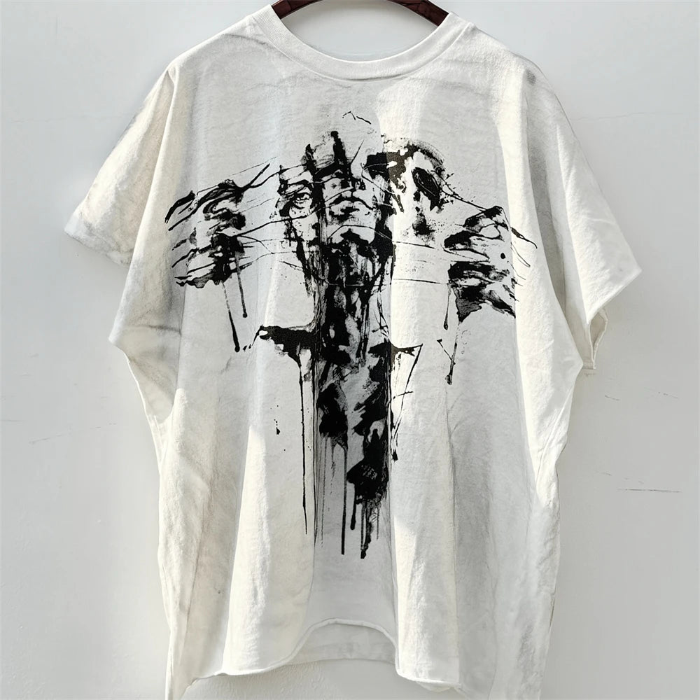 Washed Saint Punk art limited edition BOX TEE Hand Worn Vest T-Shirts Men Women High Quality T Shirt