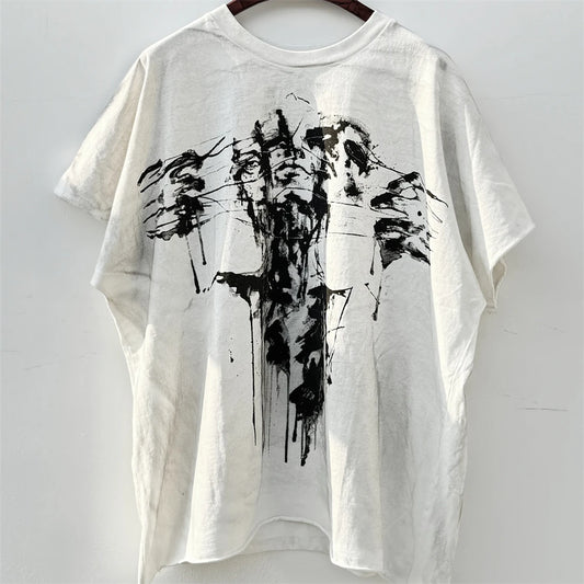 Washed Saint BORN AGAIG Hand Worn Vest T-Shirts Men Women Best Quality Loose Oversized T Shirt Tee
