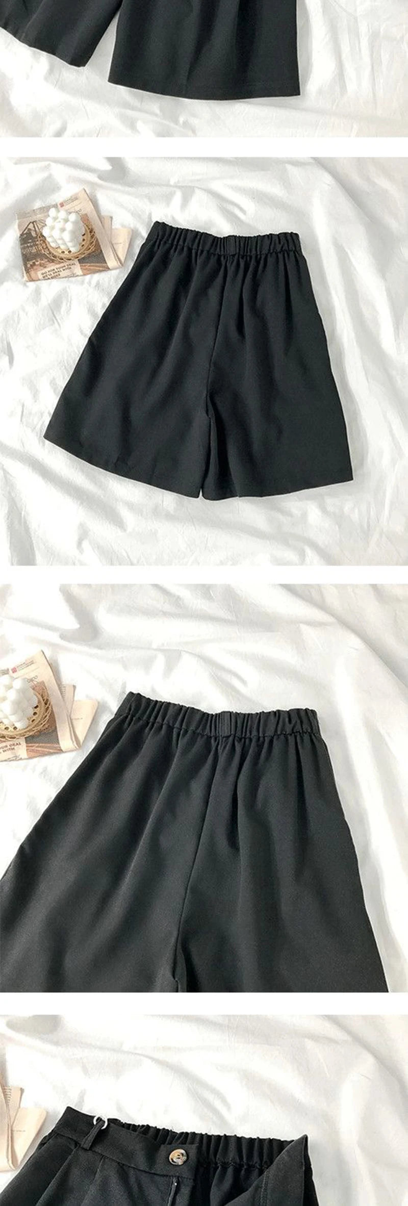 Casual High Waist Wide Leg Suit Shorts Women Korean Fashion Loose Solid Shorts Summer Office Ladies Black Thin Shorts