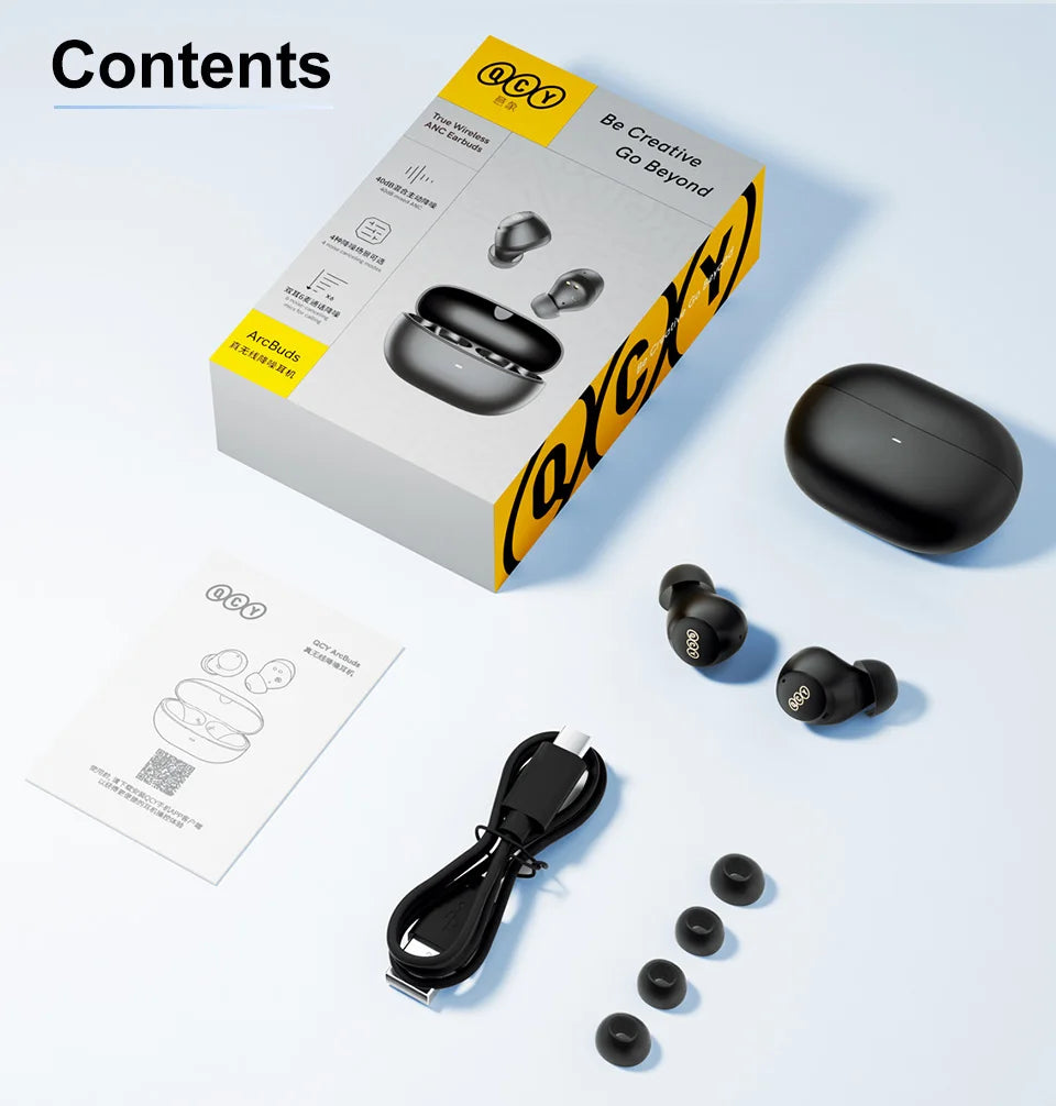 QCY HT07 ANC Wireless Earphones 40dB Active Noise Cancelling Headphones 6 Mic AI HD Call Bluetooth 5.2 TWS Earbuds 32H Playback