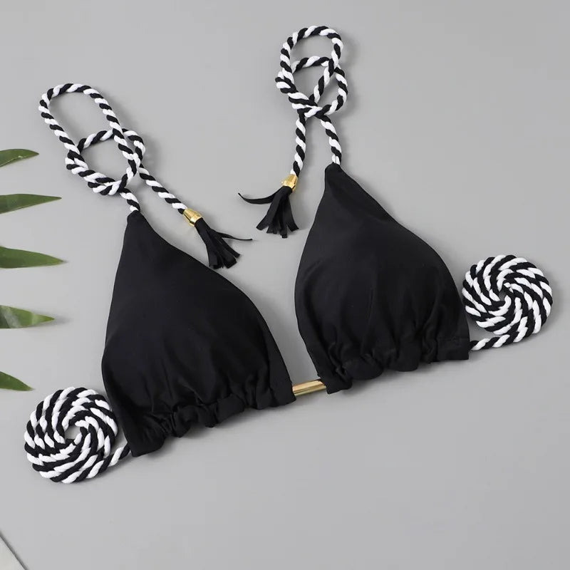 Women Bikini Rope Triangle Swimsuit Multicolor Sexy Low Waisted Bikini Set Swimsuit Swimwear Women BeachwearBrazilian biquini