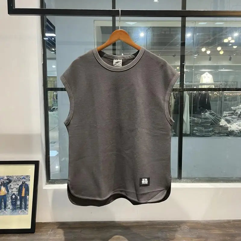 Trendy summer new waffle loose sports vest fitness sleeveless casual men's training solid color crew neck top
