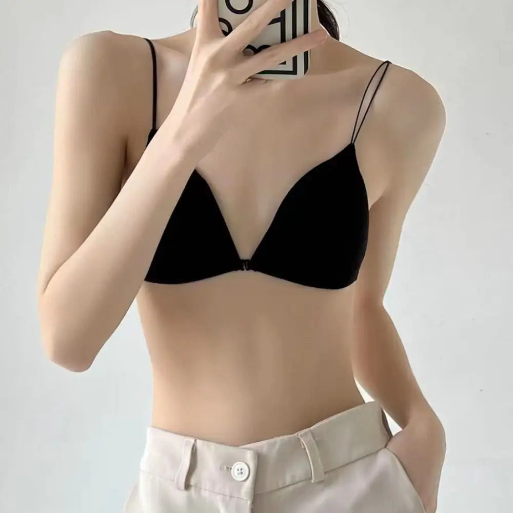 Fachion Triangle Bras for Women Beauty Back Thin Strape French Style Bra Solid Color Lingerie Deep V Bralette Summer