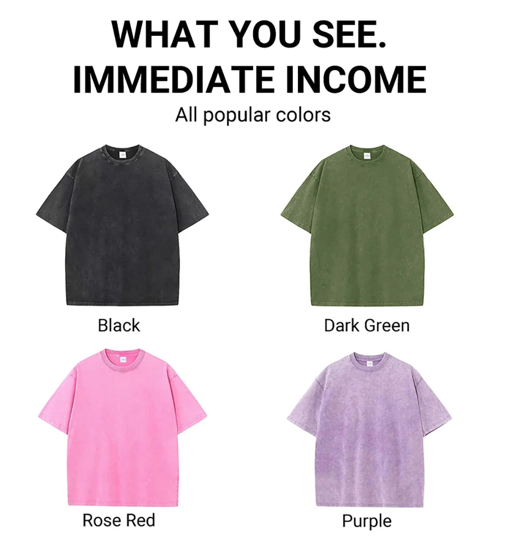 Cotton Washed T-Shirts Trend Distressed Loose Tees Los Angeles 1996 Printing Short Sleeve Summer  Clothes