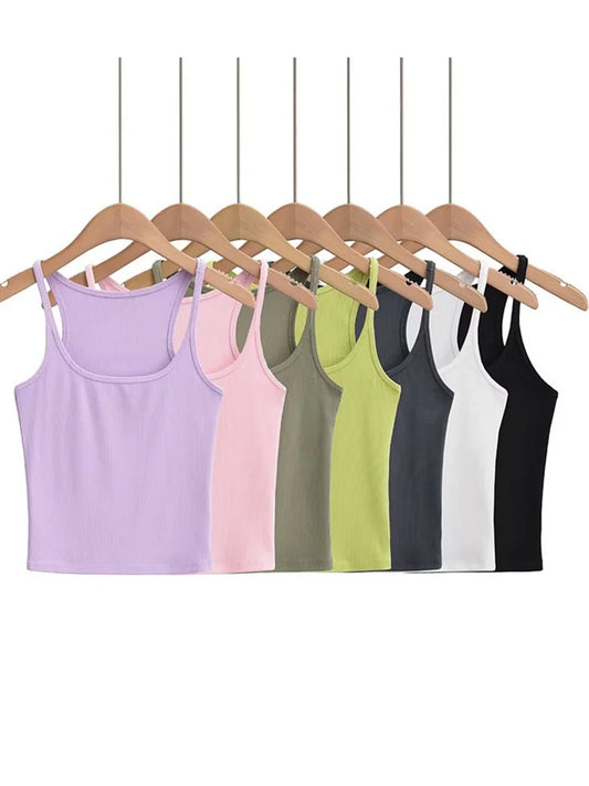 Women's U-neck Thin Belt Knit Vest 2025 Summer Fashion Sexy Crop Top Sling Camisole Trendy Outerwear
