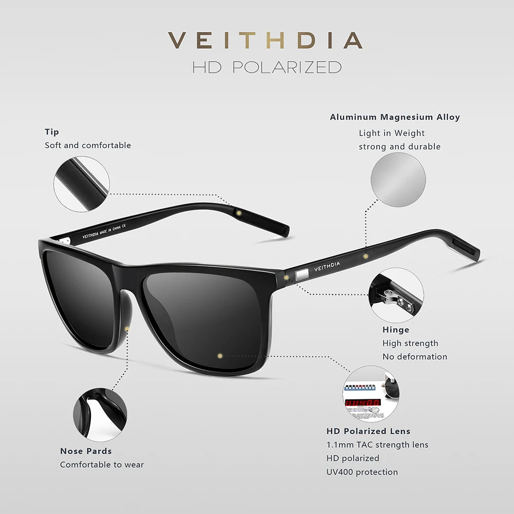 VEITHDIA marque lunettes de soleil unisexe rétro aluminium + TR90 lunettes de soleil polarisées lentille Vintage lunettes de soleil pour hommes/femmes 6108