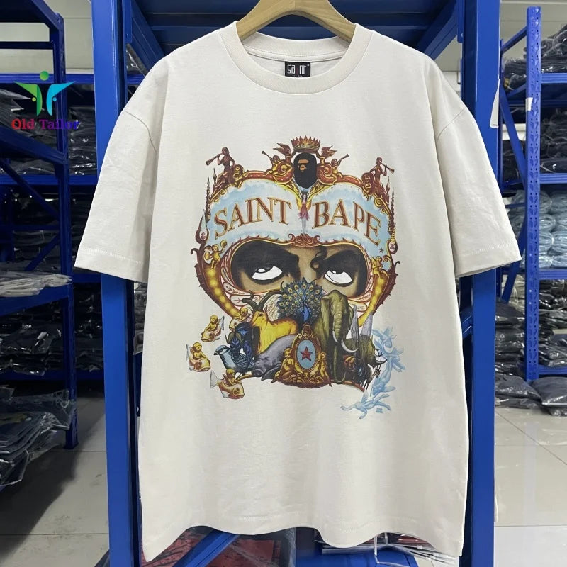 Saint 25SS Dangerous Journey Vintage Print Pattern Fashion T-shirt Short Sleeve  Summer Mens Womens Tops TEE