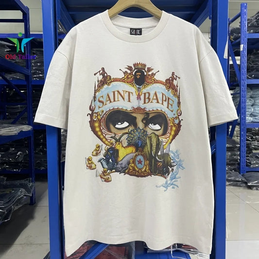Saint 25SS Dangerous Journey Vintage Print Pattern Fashion T-shirt Short Sleeve  Summer Mens Womens Tops TEE
