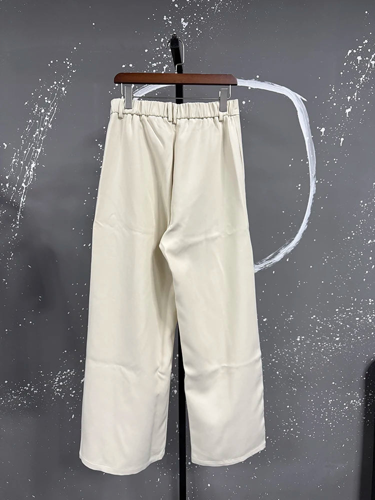 IEFB Pleated Design Men's Suit Pants Casual Solid Color American Style Bottom Drape Straight Wide Leg Male Trousers Simple 9W717