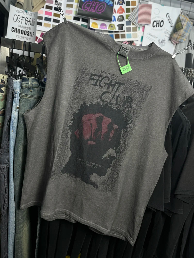 Washed FIGHT CLUB Tank Tops Vest Men Women Summer High Quality SAINT Oversized Sleeveless T-shirt