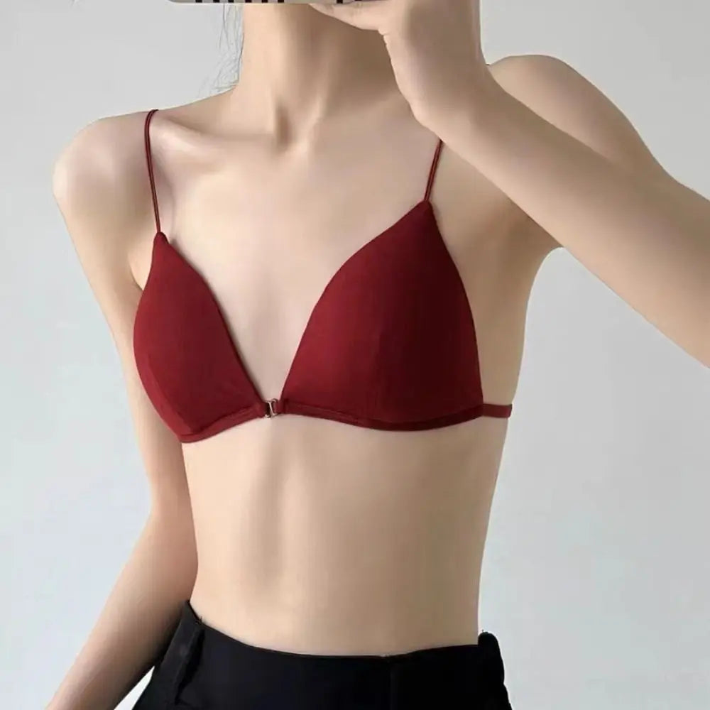 Fachion Triangle Bras for Women Beauty Back Thin Strape French Style Bra Solid Color Lingerie Deep V Bralette Summer