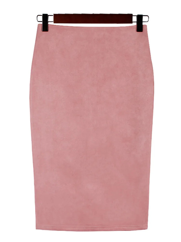 Jupe crayon mi-longue en daim multicolore pour femmes, Sexy, mode, élastique, taille haute, bureau, moulante, Saias, 2024