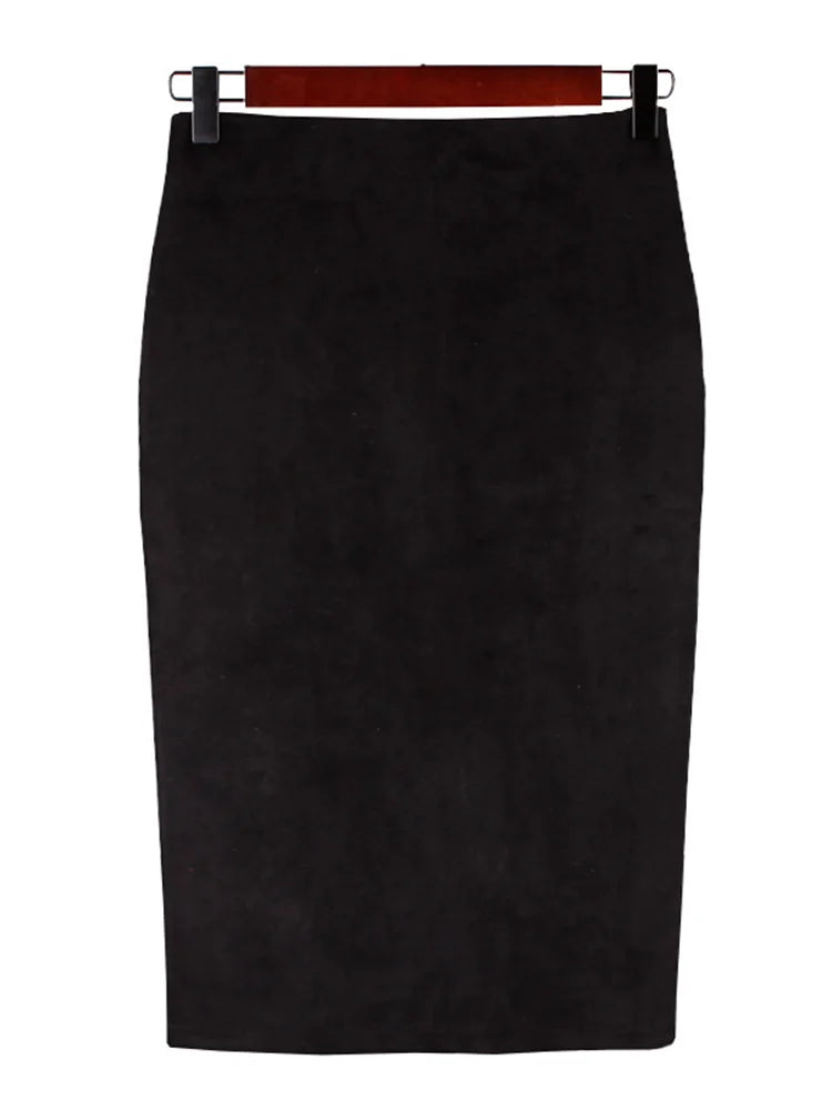 Jupe crayon mi-longue en daim multicolore pour femmes, Sexy, mode, élastique, taille haute, bureau, moulante, Saias, 2024