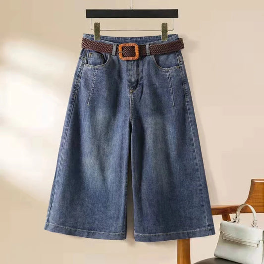 Women's Denim Shorts Spring /Summer Loose Versatile Capris Jeans Harajuku Wide Leg Pants Large Size Korean    Casual Pants