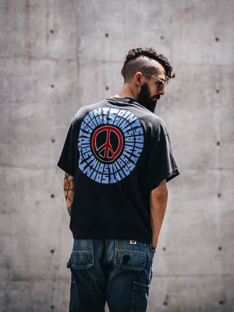 Saint High Quality Casual Loose Smiling Print Men T Shirt