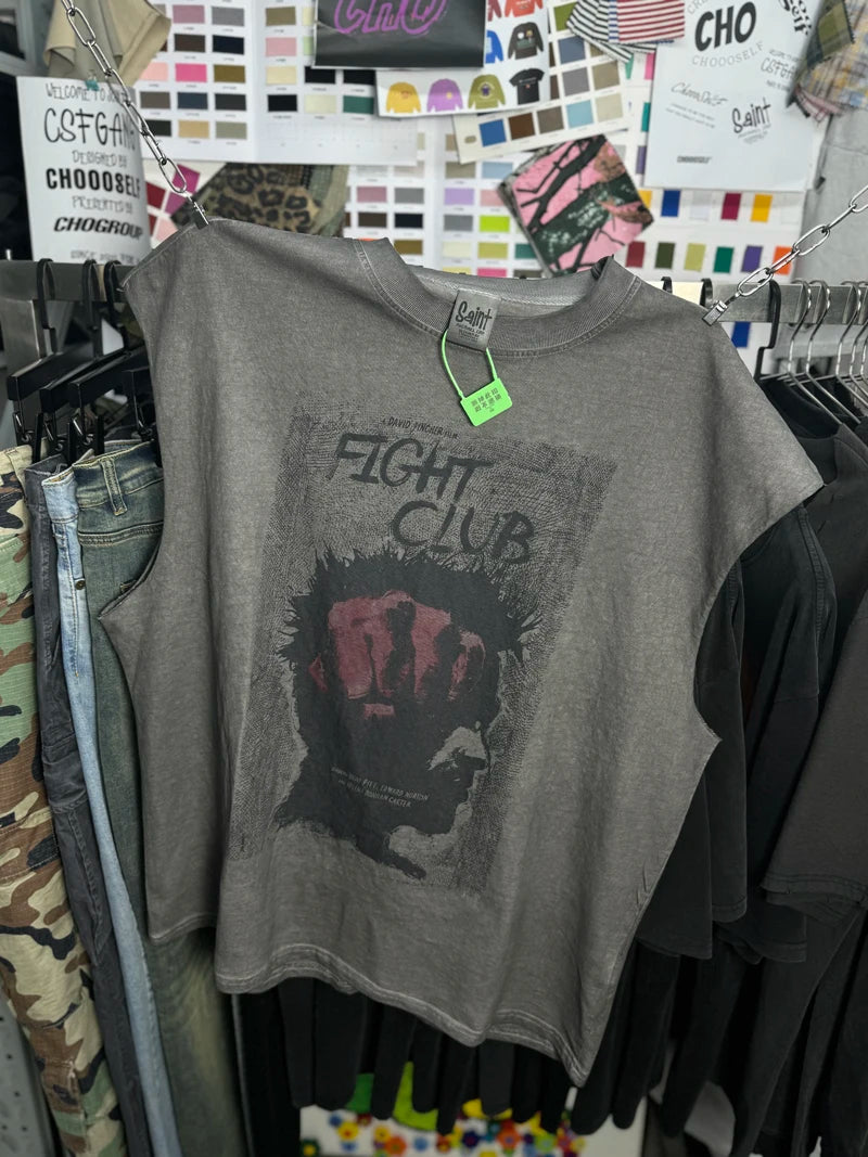 Washed FIGHT CLUB Tank Tops Vest Men Women Summer High Quality SAINT Oversized Sleeveless T-shirt