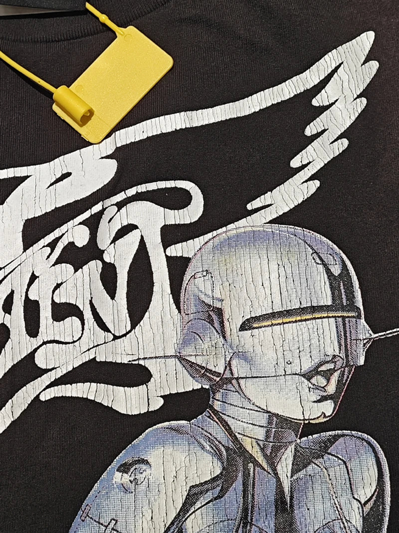 Vintage Series Saint Round Neck Sexy Robot Printed Casual High Quality Oversized T Shirt Harajuku Streetwear Men
