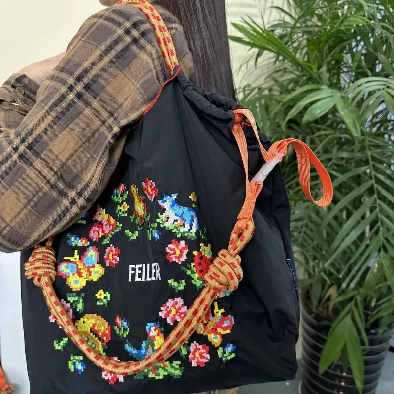FEILER Oxford Cloth Large Draw String Hand Bag Capacity Portable Shoulder Bags Foldable Bag Embroidery Luxury Designer Bags