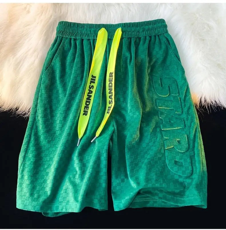 High Street Foam Letter Velvet Shorts Men's Fashion Casual Summer Loose Sports Shorts
