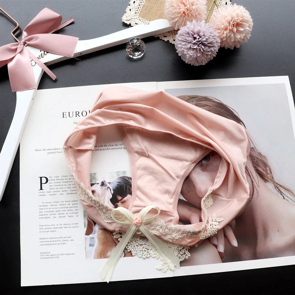 SP&CITY Flower Embroidery Ice Silk Bow Sexy Women's Underwear Low Waist Traceless Breathable Summer Thin Panties Seamless Briefs