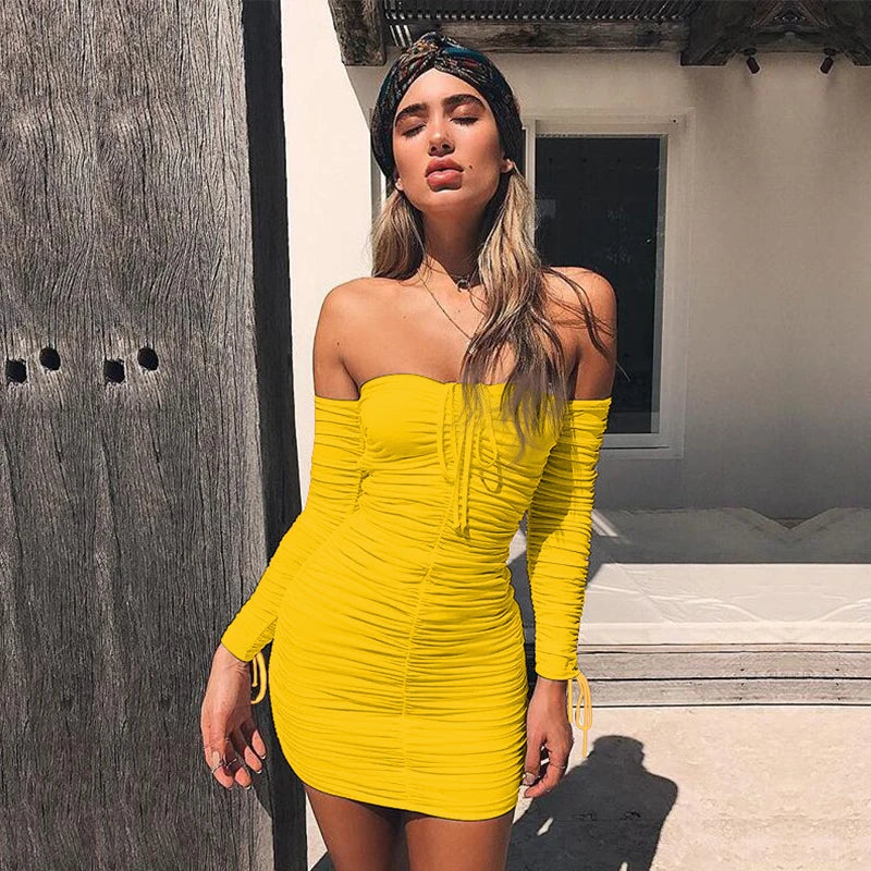 Articat – robe à bandes pour femmes, Sexy, épaules dénudées, manches longues, Slim, élastique, moulante, robes de soirée, automne hiver, 2022