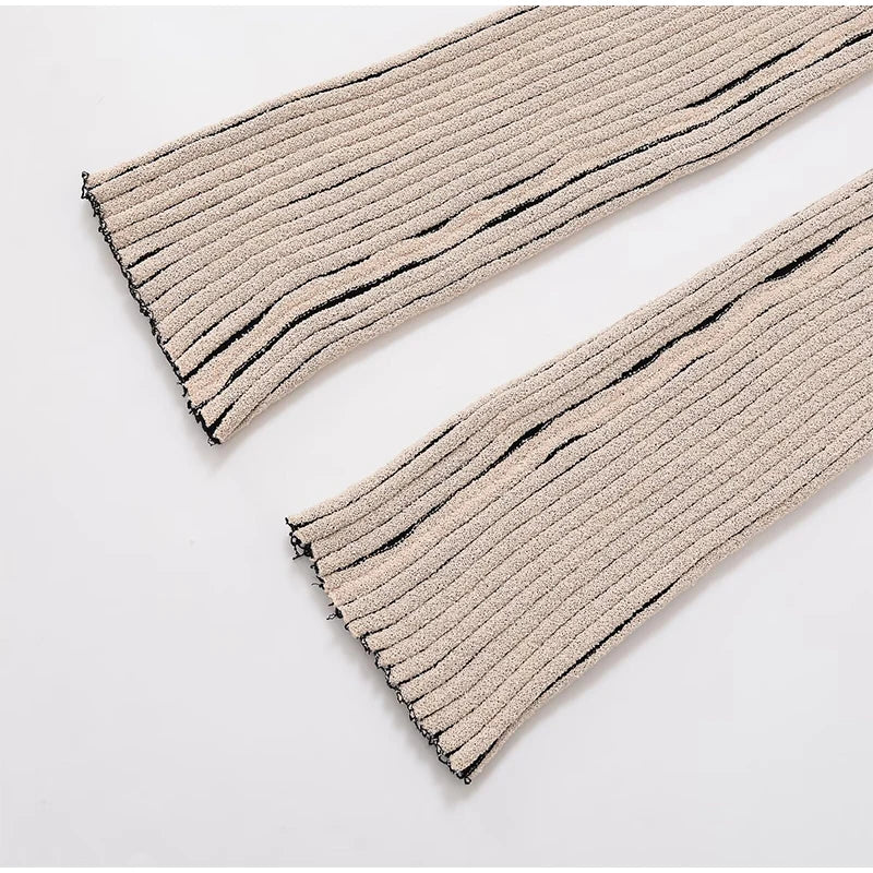 Chic Striped Knitted Button Set Women Elegant Round Neck Short Sleeved Slim Fit Two-piece Suit 2025 New Summer Holiday Outfits