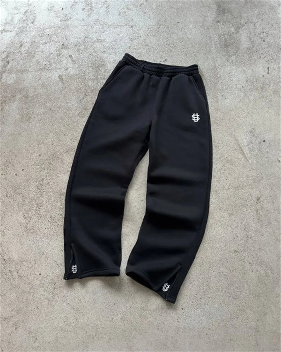 New Letter Embroidery Zip Up Casual Men Suits Y2K Oversized Harajuku Fashion Sweatshirts Women Retro Hoodies Couple Sweatpants