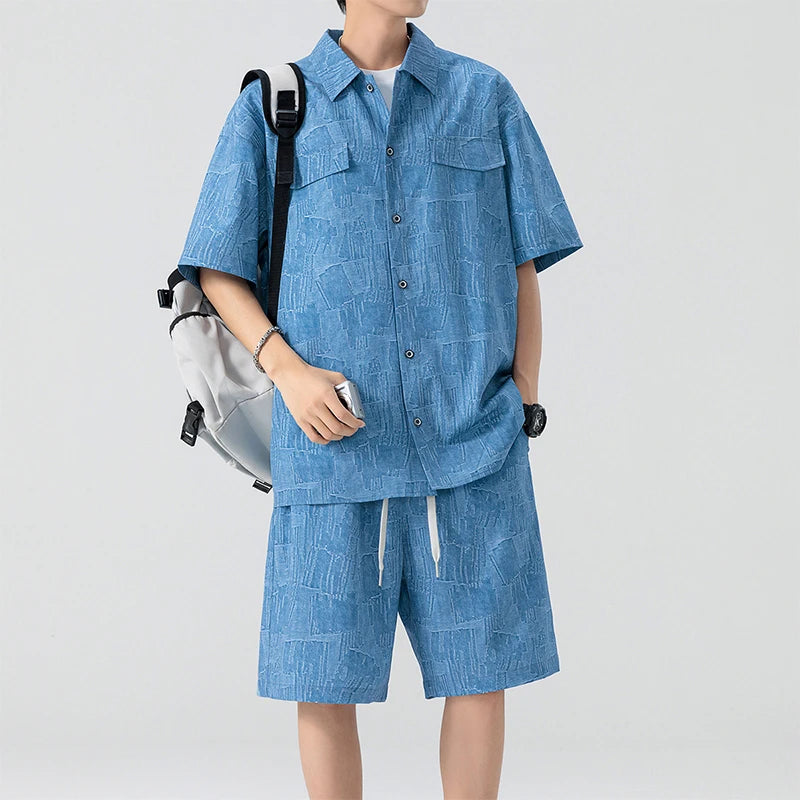 Men Shirt Suit Short Sleeve Shorts Set Summer Oversize 6XL 7XL 8XL Plus Size Casual Plaid Streetwear Loose Pocket High Quality
