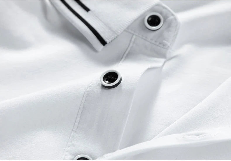 TFETTERS Men's Summer Polo Shirt Top Short Sleeve Turn Down Collar Solid Color Cotton White Casual T Shirt for Men Clothes