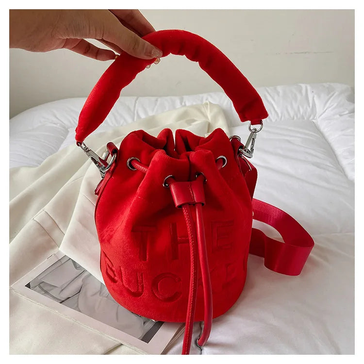 Velvet Bucket Bags for Women Fashion Purses and Handbags Designer Crossbody Bag Luxury Shoulder Bag New Satchel Lady Bag