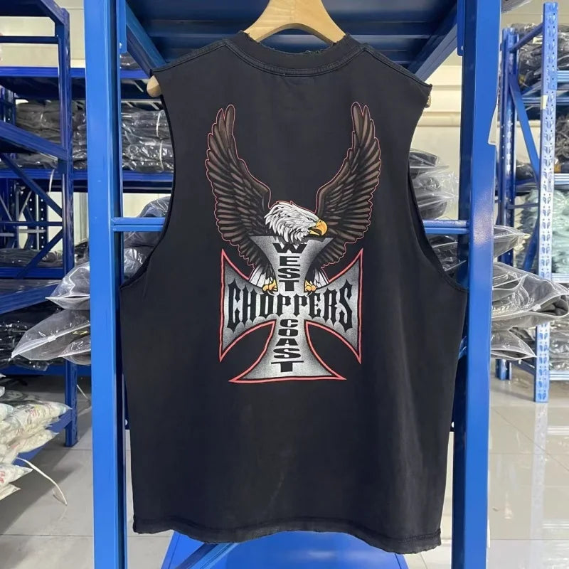 Vintage West Coast Choppers Printed T-Shirt Men's 100% Cotton Breathable Retro Biker Style Loose Fit Casual Streetwear