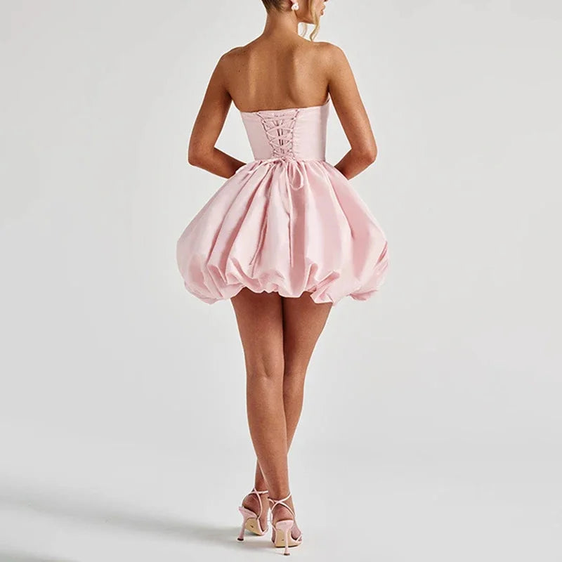Women Evening Hollow Out Backless Solid Mini Party Dress Summer Ladies Sexy Bow Slim High Waist Holiday Temperament Dress 2025