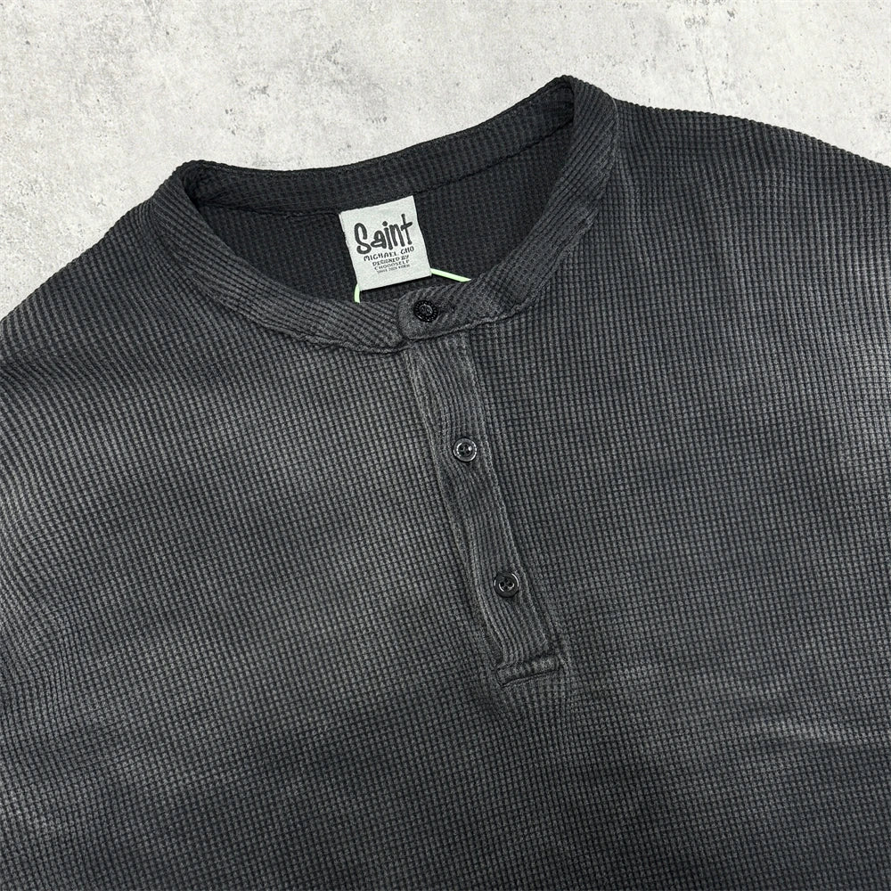 Saint Waffle Texture Fabric Saint Long Sleeved T Shirt Men Women High Quality Pure cotton T-shirt Top Tees