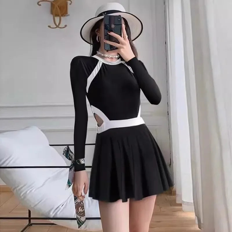 Women's Two-Piece Swimsuit Hot Sale Of The Season Summer Fashion Color Block Slimming Long Sleeve Sunscreen Holiday Swimwear Bik