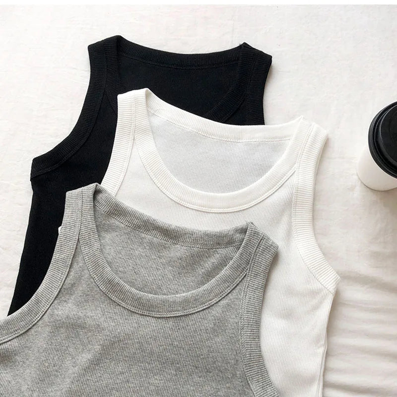 Summer Knitted Solid Color Tanks Top White Skinny Camisole Women Basic Camisole T-Shirt