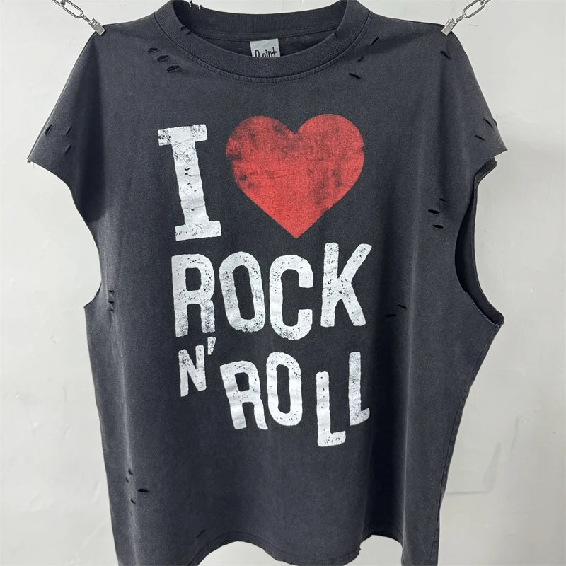 Washed Saint Punk art limited edition BOX TEE Hand Worn Vest T-Shirts Men Women High Quality T Shirt