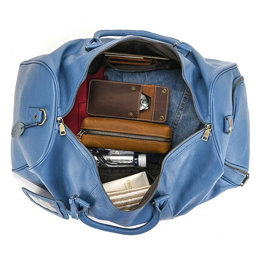 Sac de voyage en cuir véritable de grande capacité pour hommes et femmes, en cuir de vache noir souple, polochon de voyage décontracté, grand sac à bandoulière pour week-end