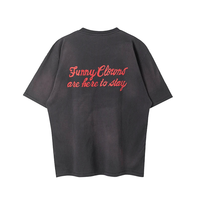 Vintage Series Saint Round Neck Sexy Robot Printed Casual High Quality Oversized T Shirt Harajuku Streetwear Men