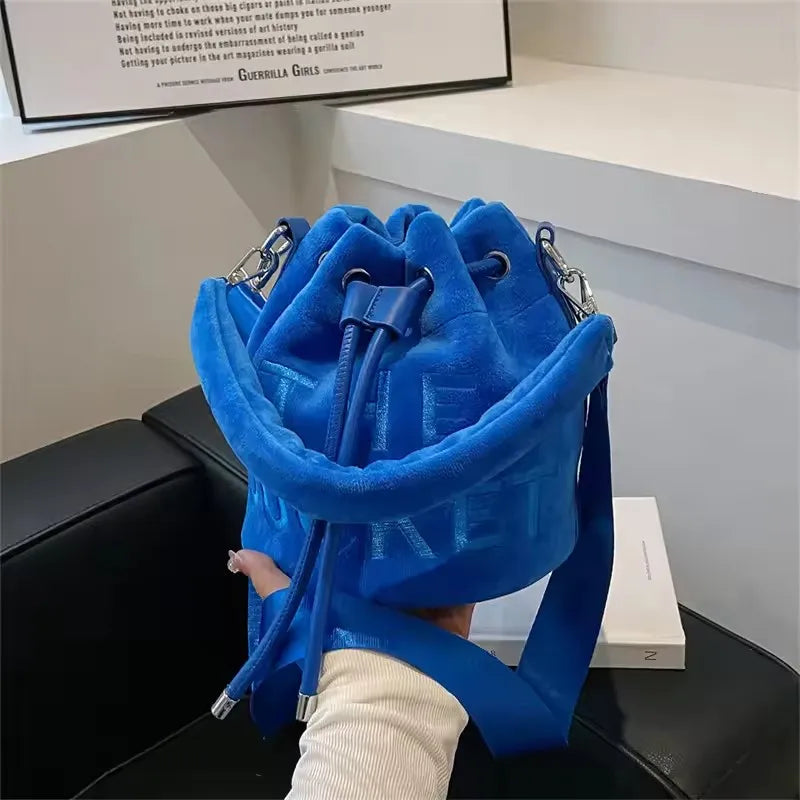 Velvet Bucket Bags for Women Fashion Purses and Handbags Designer Crossbody Bag Luxury Shoulder Bag New Satchel Lady Bag