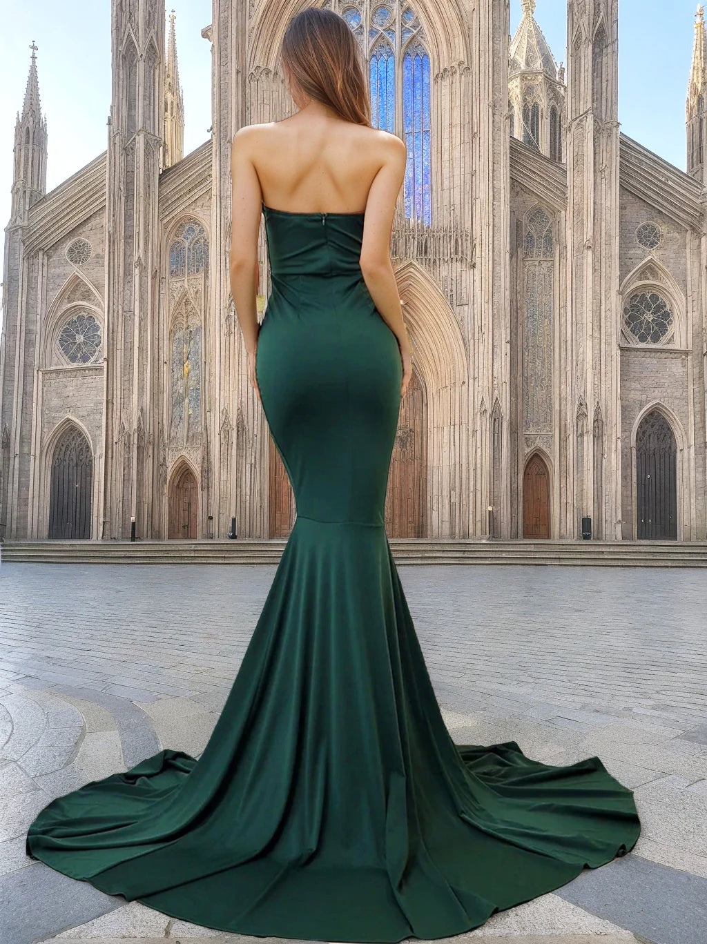 Robe maxi longue sans bretelles pour femme, robe de soirée sexy, robe de nuit d'été, robes de soirée ALTERS, fente avant, rouge nu initié