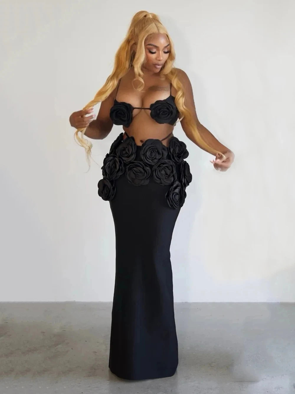 Sexy Camisole Floral Bandage Long Skirts 2-Piece Set 2025 Women Celebrity Elegant Party Cocktail Prom Gown Nightclub Outfit