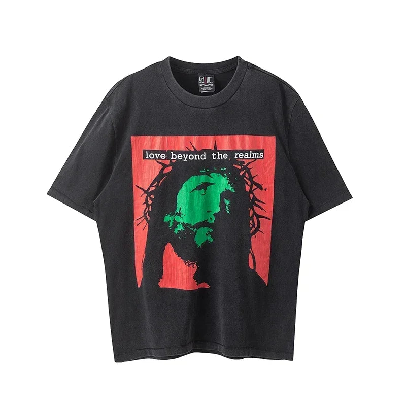 Saint High Quality Casual Loose Smiling Print Men T Shirt