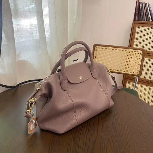 Soft Cow Leather Dumpling Shape Handbag Women's Classic Top-handle Bag Simple Design Single Shoulder Crossbody Bag