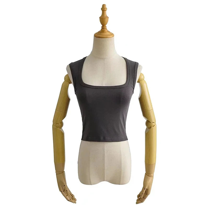 Deep Square Collar Vests 2024 Summer New Fashion Sexy Women's Crop Tops Sling Vest Camis