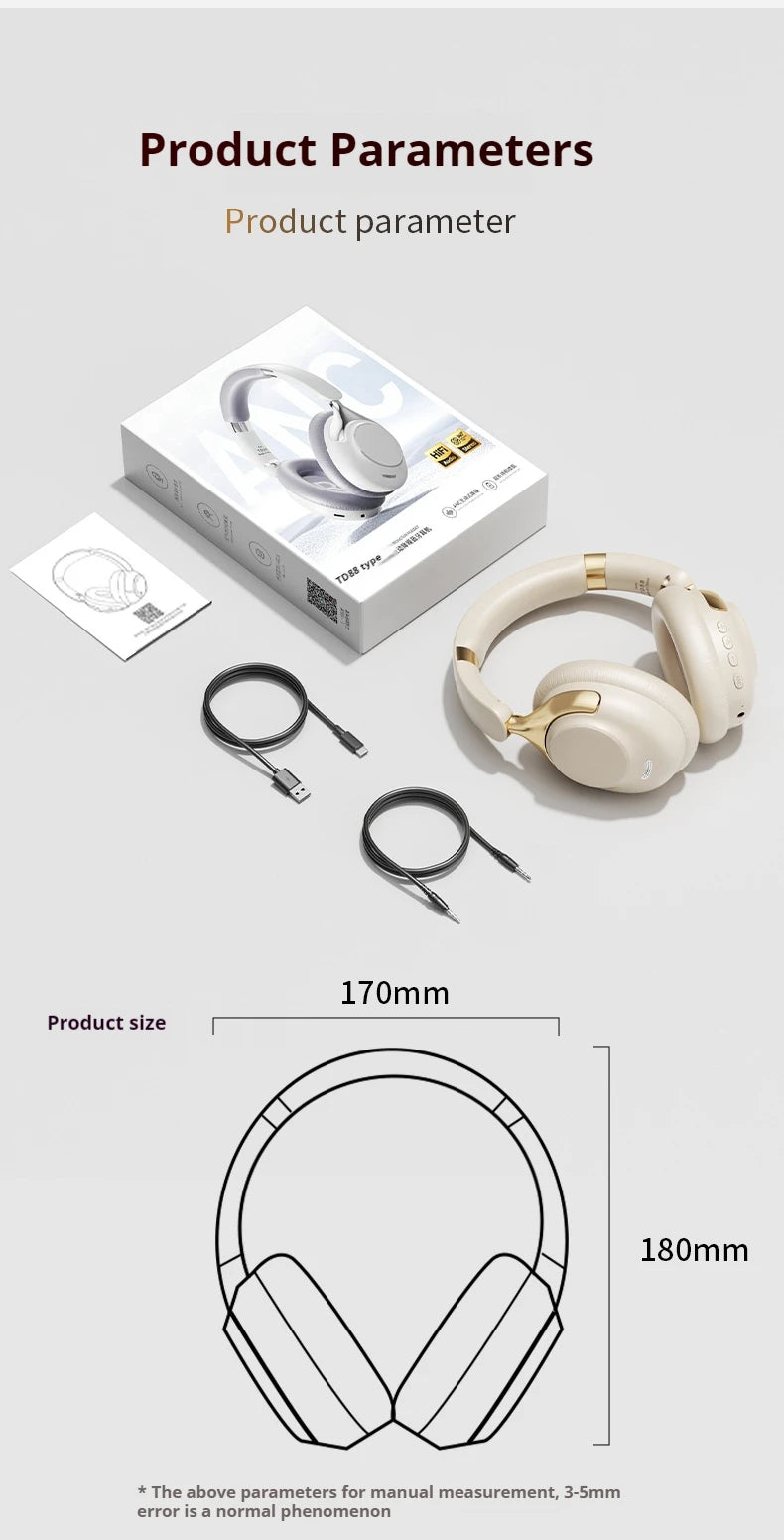 ANC Noise Reduction 100H Play Time Bluetooth Headphones 360° Surround Sound Wireless Headsets Sports Gamer Earphones With HD Mic