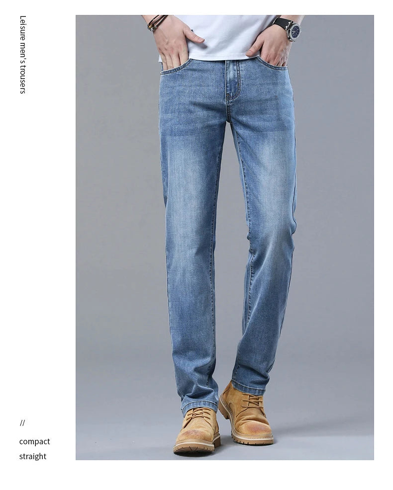 2024 Thin or Thick Material Slim Fit Men's Luxury Classic Style Men Jeans Business Stretch Denim Male Trousers Clothing